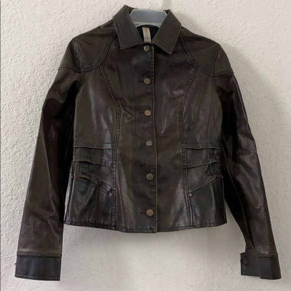 Women NO BOUNDARIES Brown Leather Jacket M - Picture 6 of 6